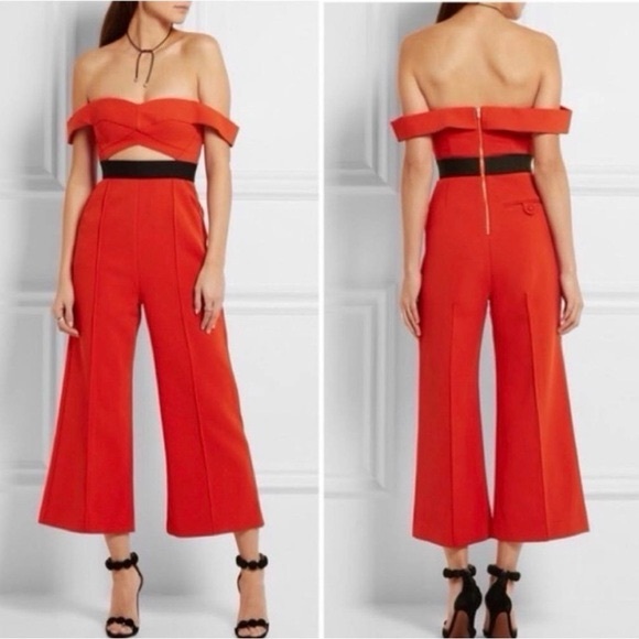 Self-Portrait Red Off-Shoulder Jumpsuit
